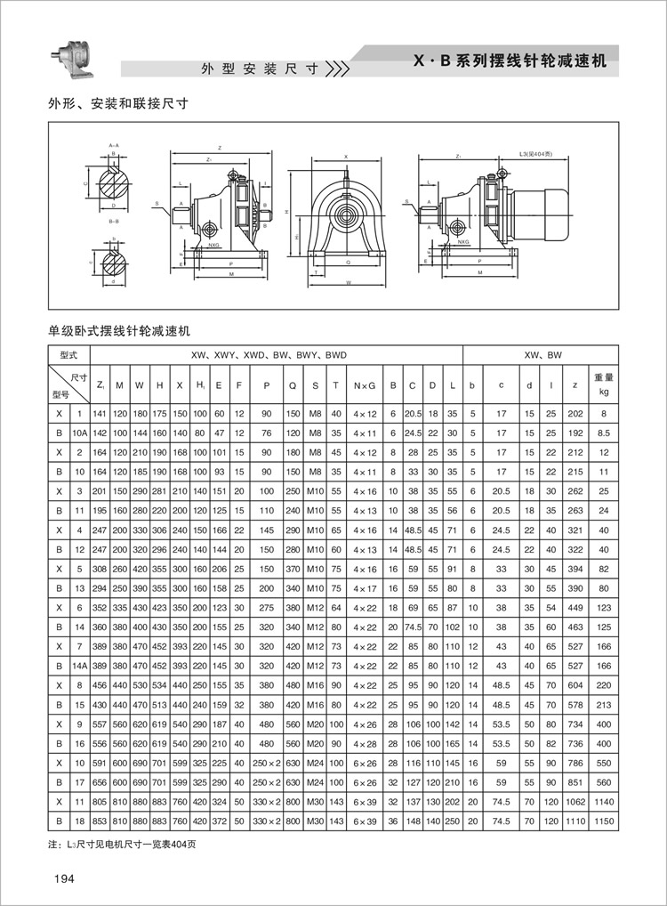 X.B擺線針輪減速機(jī)外型安裝尺寸